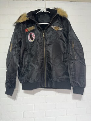 NEW Men's Winter Warm Quilted Jacket with Faux Fur Hood Eagle