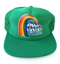 Florida Rainbow Trucker Hat Vintage 80s Green Vacation Ocean Beach Party Pride