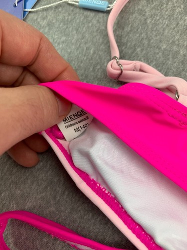 Mienqe Cross Front Silky Bikini Swimsuit Top Girls Medium Two Tone Pink Cute - Picture 8 of 14