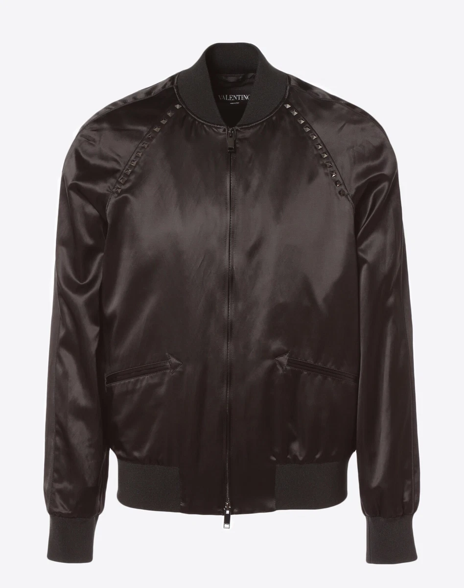 NWT Valentino Untitled Black Satin Souvenir Bomber Jacket 48 38 eBay