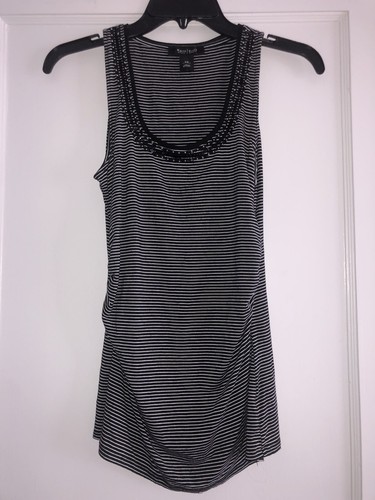 White House Black Market Striped Beaded Sleeveless Top XS Tank Blouse Vintage
