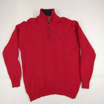 U.S Polo Assn. Men's Large Quarter zip High neck Cable Knit red Sweater