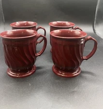 Set Of 4 Turnbury By Dinex 3000 Cranberry Coffee Mugs Melamine Vintage