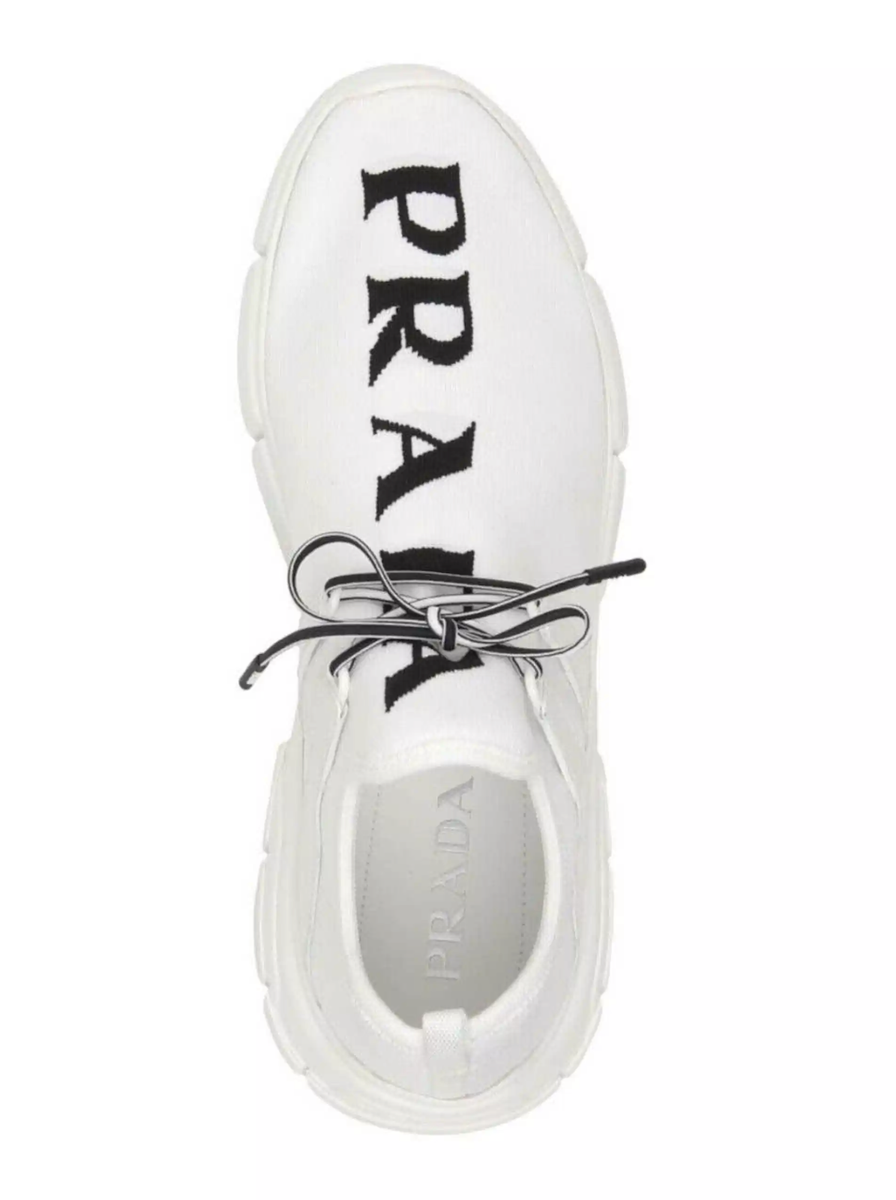 Prada Mens XY Logo Sock White Black Knit Flat Trainer Sneaker UK