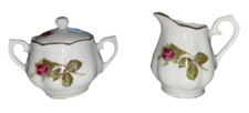 Small Porcelain Lidded Sugar Bowl  Creamer Deep Pink Rose Pattern L-149 