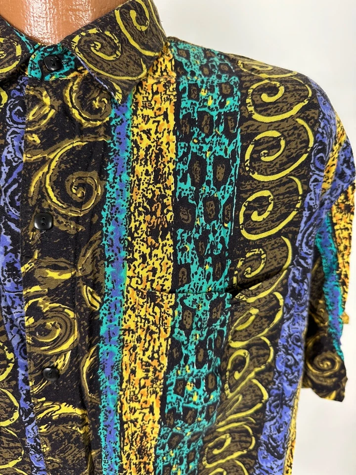 Vintage Tulliano Shirt Men M Colorful Geometric Tribal Hawaiian Hipster Rayon - Image 3 of 4