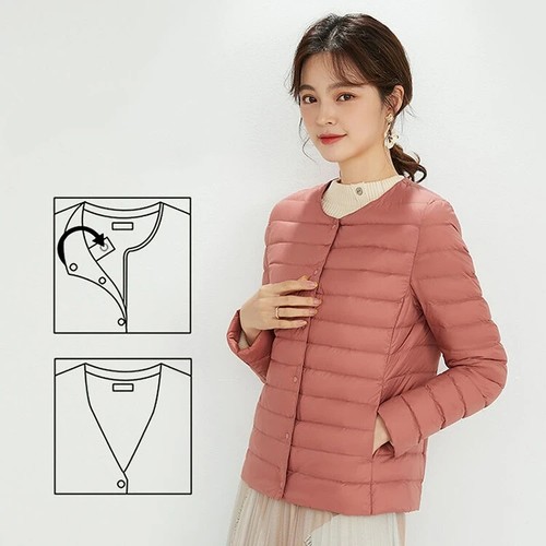 Women Duck Down Jacket O-neck Winter Warm Collarless Ultralight Quilted Puffer - 第 19/38 張圖片