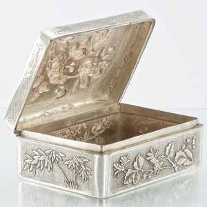 19C Antique Chinese Export Solid Silver Snuff Box Cigar Trinket Case Art Nouveau