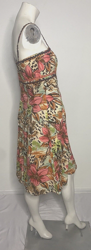 TWYLA BLU Damen Blumenmuster Spaghetti Riemen A-Linie plissiert Baumwolle gefüttert Kleid Größe 10 - Bild 2 von 7