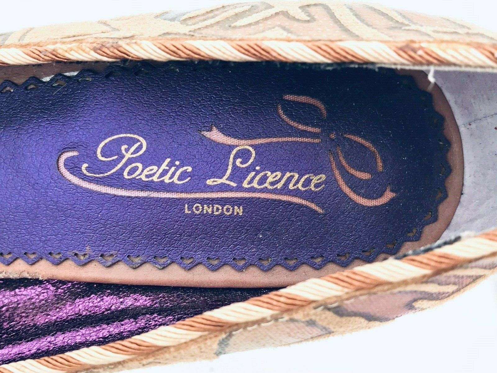 Poetic License Pumps Shoe Animal Print Bow Peep Toe High Heel Sz 7.5 Brown Deco