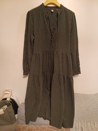 And Or Dress Midi Green Black Checkered Long Sleeved Relaxed Uk12 | eBay