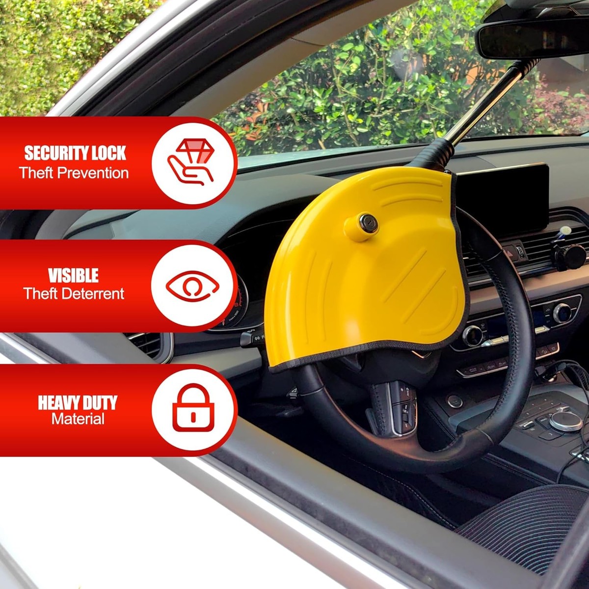 Steering Wheel Lock Anti-Theft Device, 33.5 Inch, U-Shaped Twin
