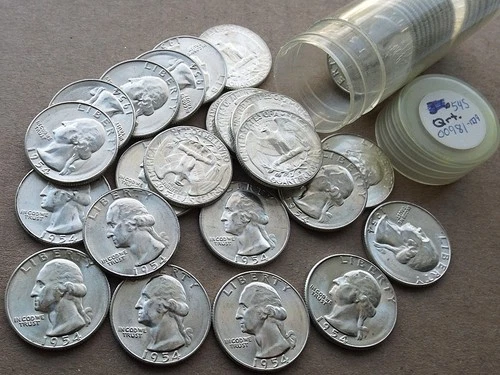 Full roll (40 coins) - 1954 S Washington Quarters - Gem BU - 90% Silver