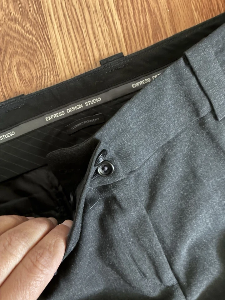 EXPRESS Pantalones Vestido Traje Pantalones Gris Básico Pierna Recta Pantalón Preppy Usado en Excelente Condición Talla 4 Foto 2 de 4