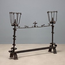 Alare da Camino Antico Ferro Battuto Italia XIX-XX Secolo Originale