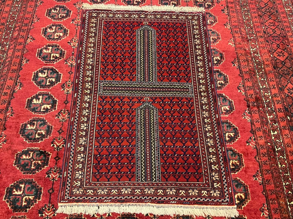 ARTÍCULO DE COLECCIONISTAS Alfombra de Oración Antigua Súper Fina Rusa Turkmenistán Hatchulu Purda Foto 2 de 4