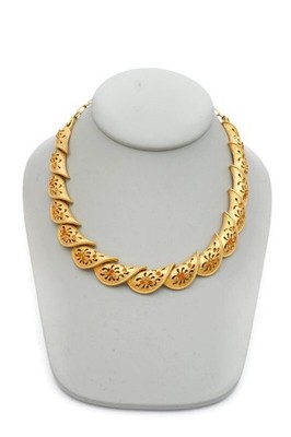 Vintage Coro Necklace Gold Tone Orange Rhinestone 16.5''