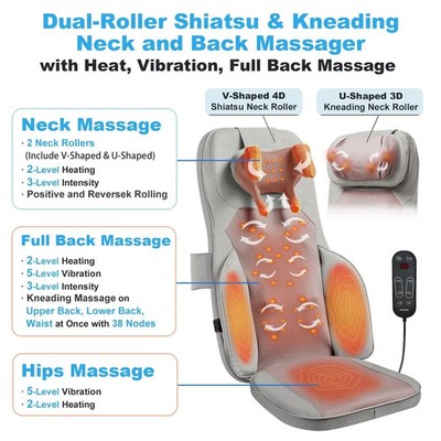 Shiatsu Massage Cushion with Heat for Neck and Back - 4D Kneading, Vibration ...