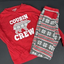Nap Chat Family Red Gray Fair Isle Snowflake Cousin Crew Pajamas Youth Size 10