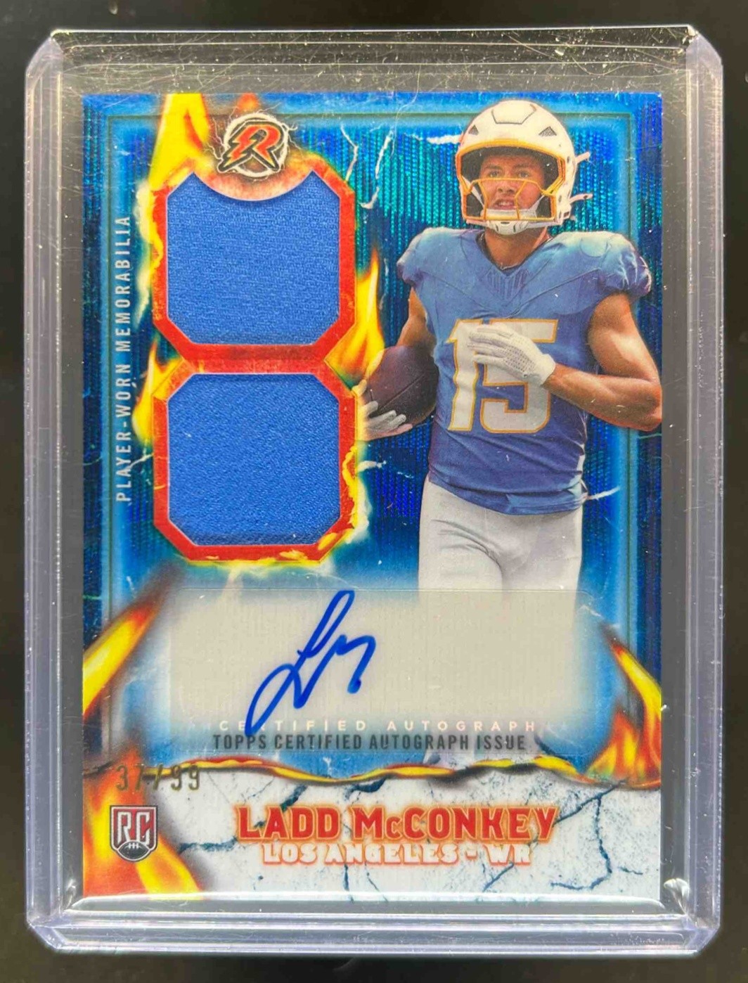 2024 Topps Resurgence Ladd McConkey Ignite Rookie Patch Auto RC Blue Surge #/99