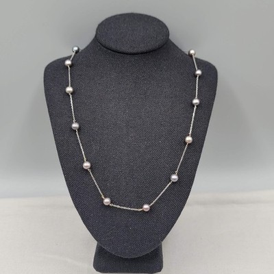 14K Weißgold 5mm Tahiti Pfau Perle Bahnhofskette Halskette 17'' lang