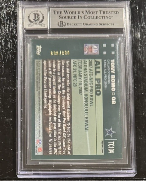 2007 Topps Chrome Tony Romo #TC104 White Refractor /869 Signed/Auto BAS 10 - Image 2 of 2