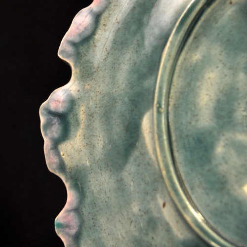 GSH Etruscan Majolica Bread Plate Hand Painted Begonia Leaf Pink Green 1880-1892 - Picture 12 of 16