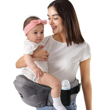 Ergonomic Baby Hip Carrier with Adjustable Waistband  Breathable Mesh Grey 