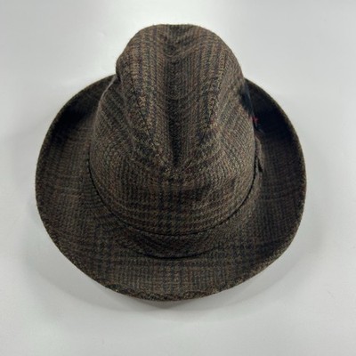 Vintage Dobbs Fifth Avenue Wool Fedora Hat Plaid Feather Brown