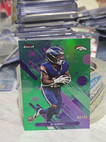 2025 RJ Harvey Rookie RC Topps Finest #15 Green Refractor 2/75 Denver Broncos