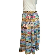 Vintage Y2K Colorful Patchwork Boho Maxi Skirt Coachella Lollapalooza Festival M