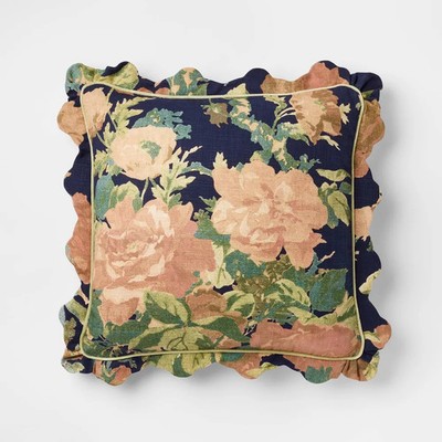 Square Floral Bloom with Scallop Flange Throw Pillow Navy - Threshold designed