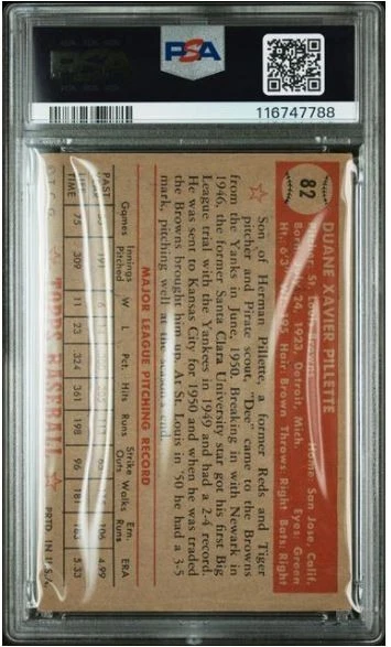 1952 Topps Duane Pillette Signed Baseball Card #82 PSA 1.5 DNA 9 Certified Auto - Image 4 of 4