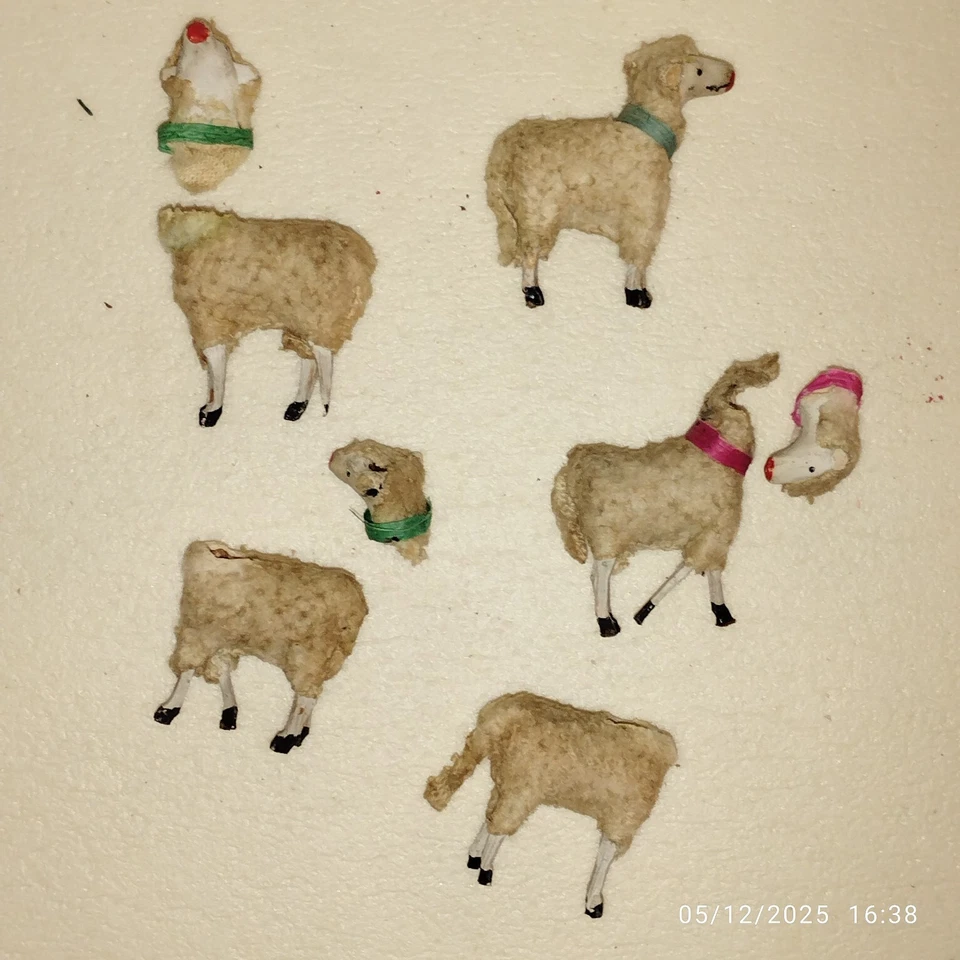Lot de 5 MOUTONS FLOQUES  pour CRECHE A réparer - SANTONS de NOEL OCCASION - Photo 2/4