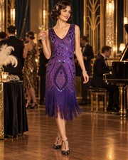 Flapper Fringe Purple Sequin Dress XL