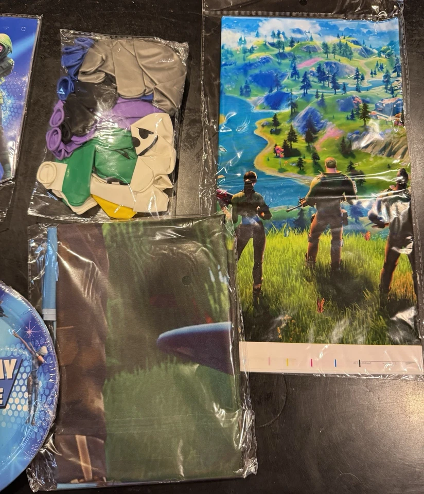 Battle Royale Birthday Party Kit Plates Banner Balloons Decor Fortnite Set - Image 3 of 4