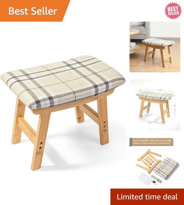 Ergonomic Bamboo Footrest Ottoman   Small & Stylish with Soft Cushion   9.8'' D