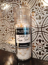 Palermo Garlic Sea Salt Seasoning with Grinder 3.9 Oz Bottle, Savory Seasoning