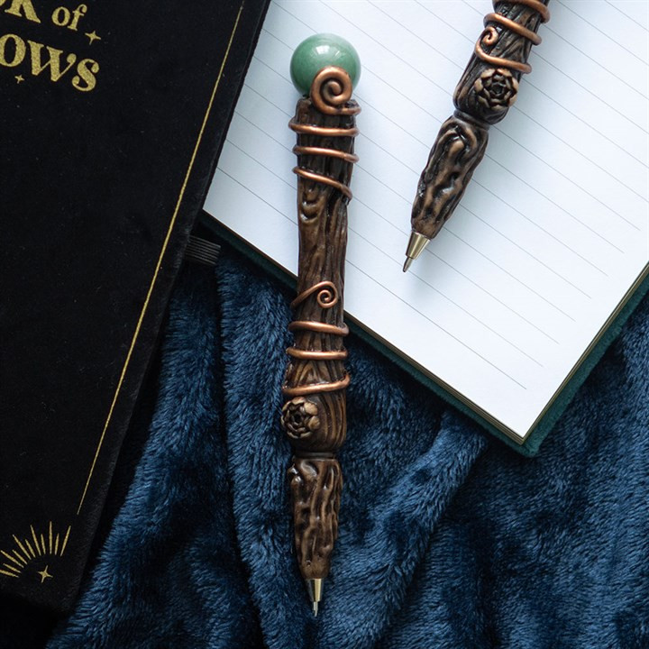 Abundance Green Aventurine Crystal Witchcraft Wand Pen. Wiccan Stationery Gift.