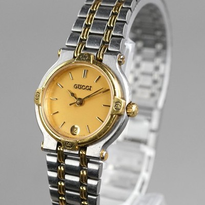 GUCCI Damenuhr 9000L Silber&Gold 25mm Vintage Neue Batterie Stahlband