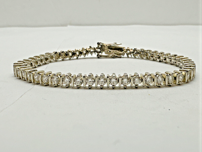Vintage China 925 Sterling Silver Clear Round CZ Ladies Tennis