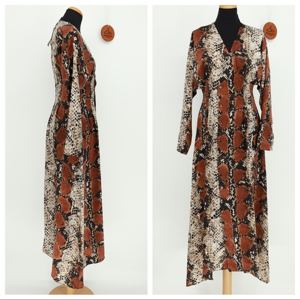 Mango Snake Print Midi Dress Dress Flowy Midi V-Neck Long Sleeves Size 4 NWT thumbnail 2