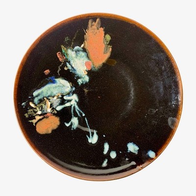Abstract Modernist Signed Studio Art Pottery Plate Bowl Centerpiece Brown Wheel