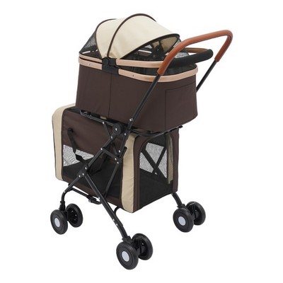 2 Tiers Foldable Pet Stroller 4 Wheels for Cats & Dogs, with Storage Pocket NEW