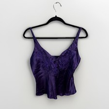 VTG Victorias Secret Gold Label 100 SILK Eggplant Embroidered Camisole Sz S