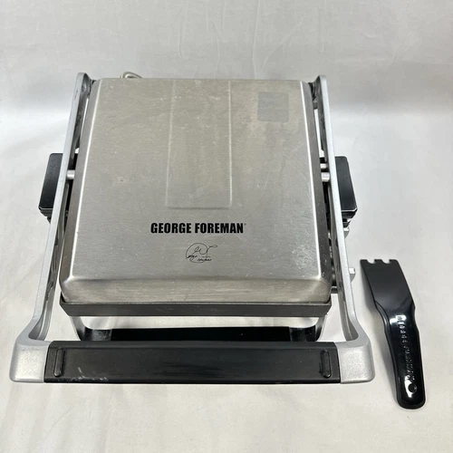 George Foreman Electric 6 Serving Stainless Steel Grilling Machine W Timer Works