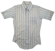 VTG 70's White Striped Floral Pattern Short Sleeve Button Up Shirt Size LARGE