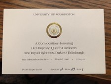 1983 Ticket And Program Convocation Honoring Queen Elizabeth.  Seattle, WA