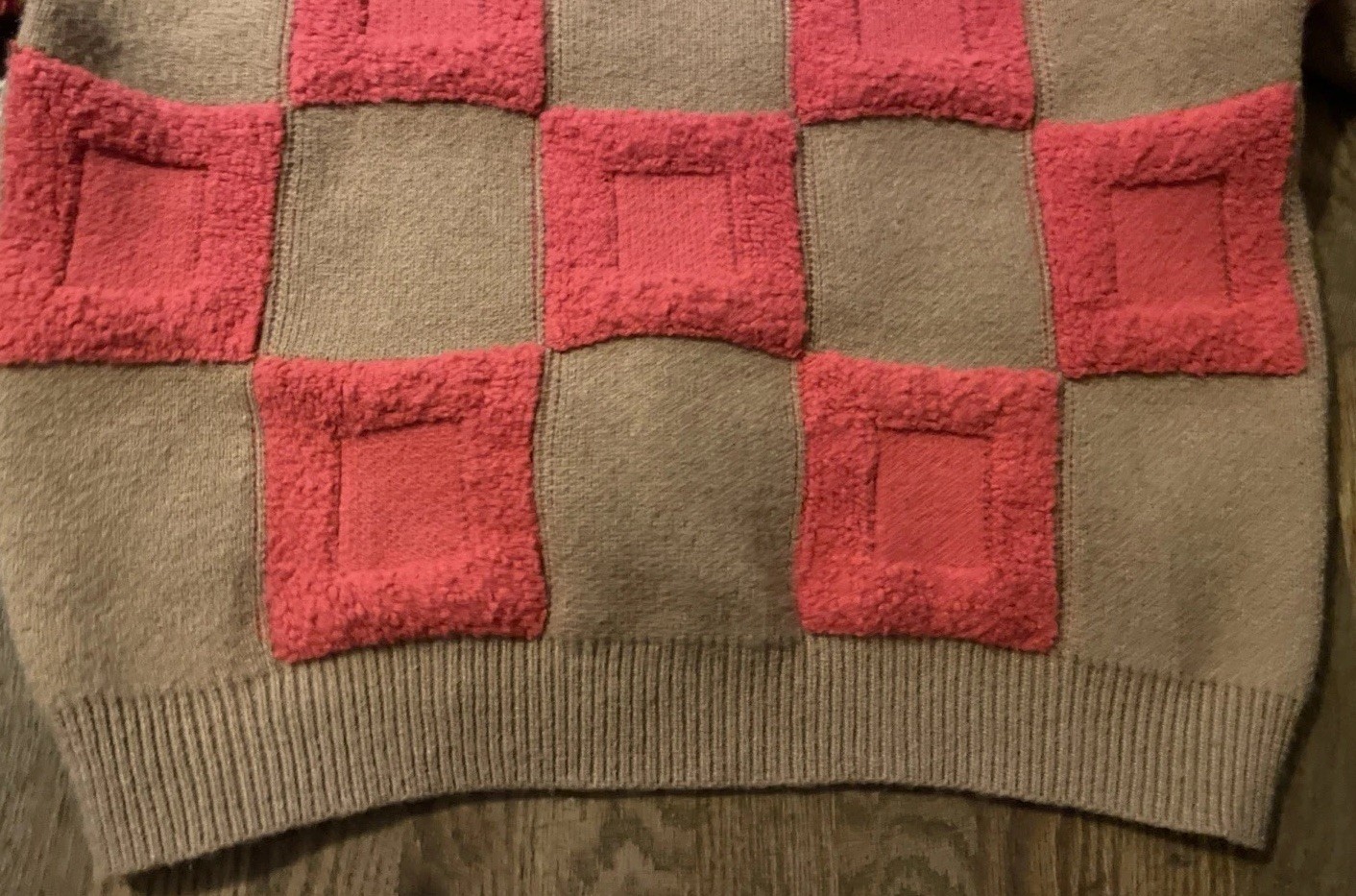 Checkered Patchwork Knit Sweater Small Warm Patch… - image 5