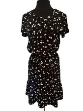 Banana Republic Women’s Dress Size Small Black Floral Short Sleeve Elastic Waist